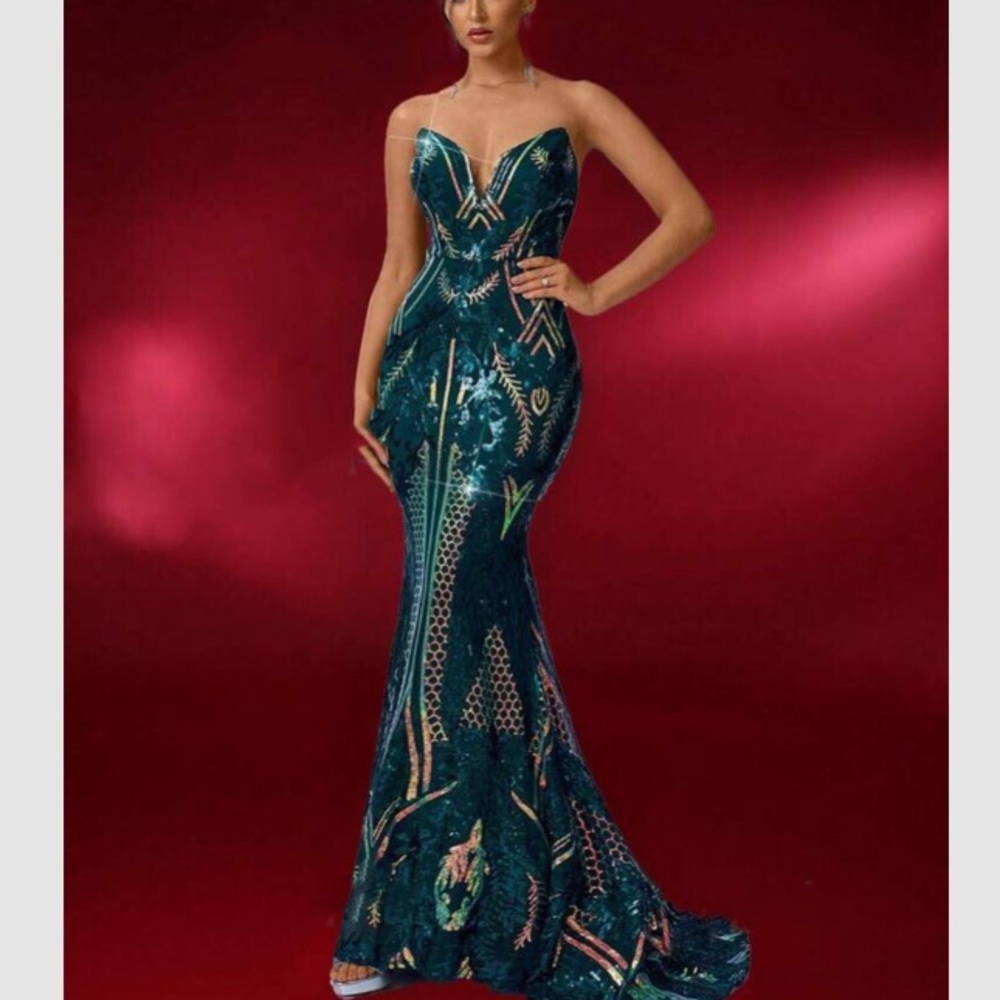 Luxe mermaid hem party formal evening wedding gown dress - Picture 4 of 7